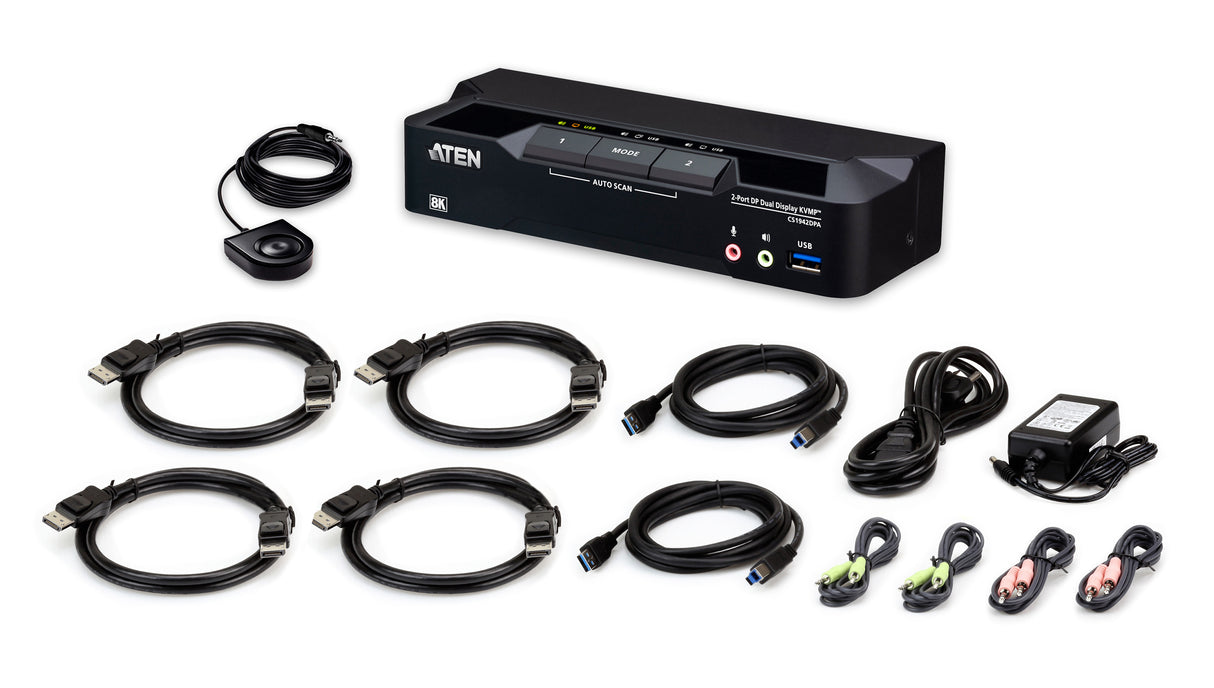ATEN 2-Port USB 3.0 8K DisplayPort Dual-Display KVMP™ Switch (Cables included) - CS1942DPA ATEN