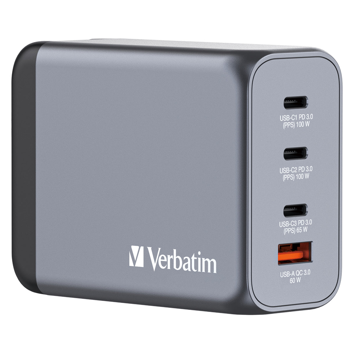 Verbatim GNC-200 GaN Charger 200W with 2 x USB-C PD 100W / 1 x USB-C PD 65W / 1 x USB QC 3.0 (EU/UK/US) - 32204