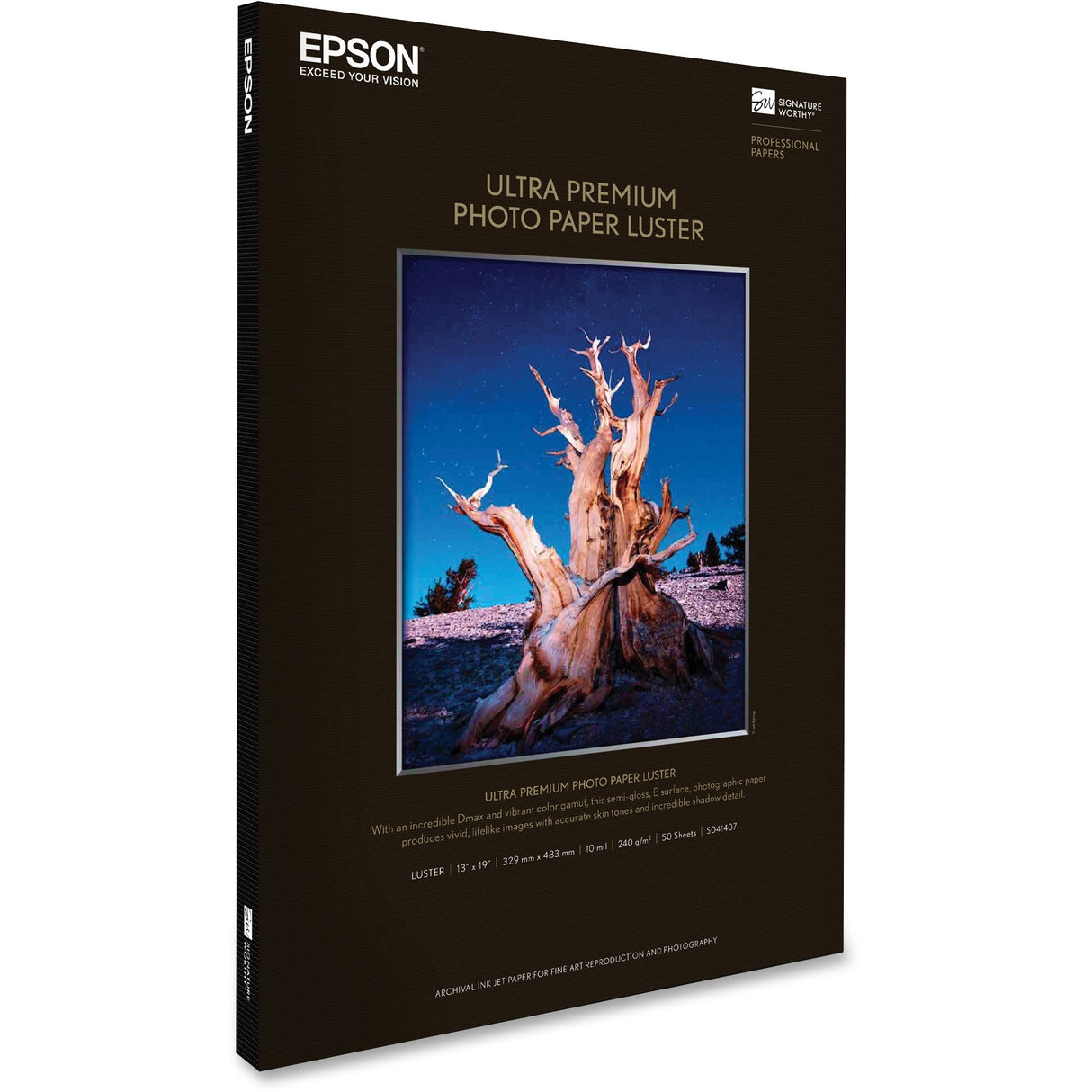 Epson Inkjet Photo Paper - 97 Brightness - 97% Opacity - Super B - 13" x 19" - 64 lb Basis Weight - Luster - 50 / Pack - S041407