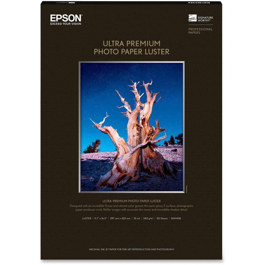 Epson Inkjet Photo Paper - 97 Brightness - 97% Opacity - A3 - 11 45/64" x 16 1/2" - 240 g/m² Grammage - Luster - 50 Sheet - S041406