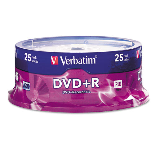 VERBATIM DVD+R Recordable Disc, 4.7 GB, 16x, Spindle, Silver, 25/Pack - 95033 VERBATIM