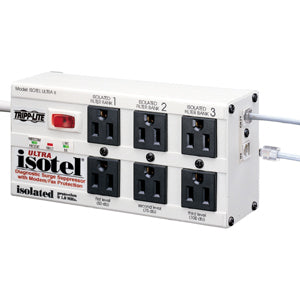 Tripp Lite Isobar Surge Protector Metal RJ11 6 Outlet 6' Cord 3330 Joules - 6 x NEMA 5-15R - 1440 VA - 3330 J - 120 V AC Input - 120 V AC Output - ISOTEL6ULTRA