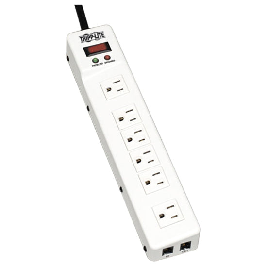 Tripp Lite Surge Protector Power Strip 120V RJ11 RT Angle 6 Outlet Metal 15' Crd - Receptacles: 6 x NEMA 5-15R - 1340J - TLM626TEL15