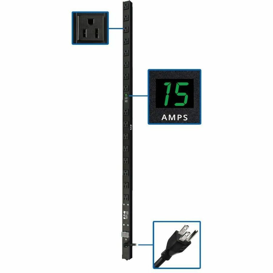 Tripp Lite PDU Metered 120V 15A 5-15R 16 Outlet 5-15P Vertical 0URM - 16 x NEMA 5-15R - 1.8kVA - Zero U Vertical Rackmount - PDUMV15