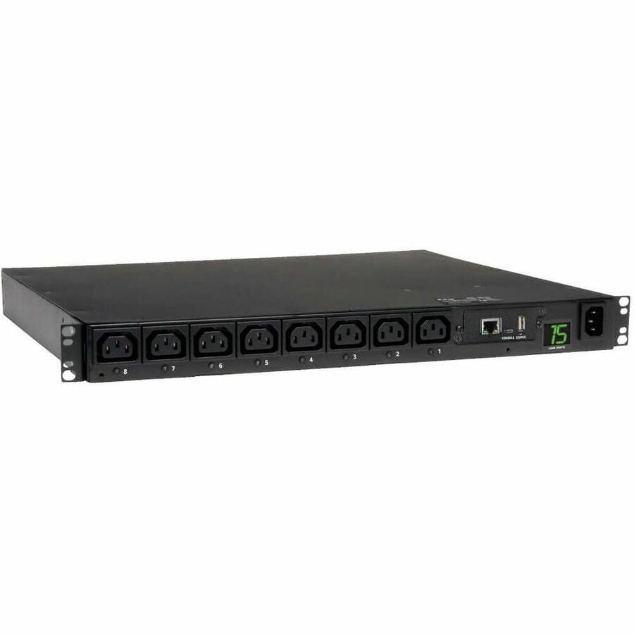 Tripp Lite PDU Switched 200V - 240V 15A C13 8 Outlet C14 Horizontal 1URM TAA - 8 x IEC 320 EN 60320 C13 - 1U Rack-mountable - PDUMH15HVNET