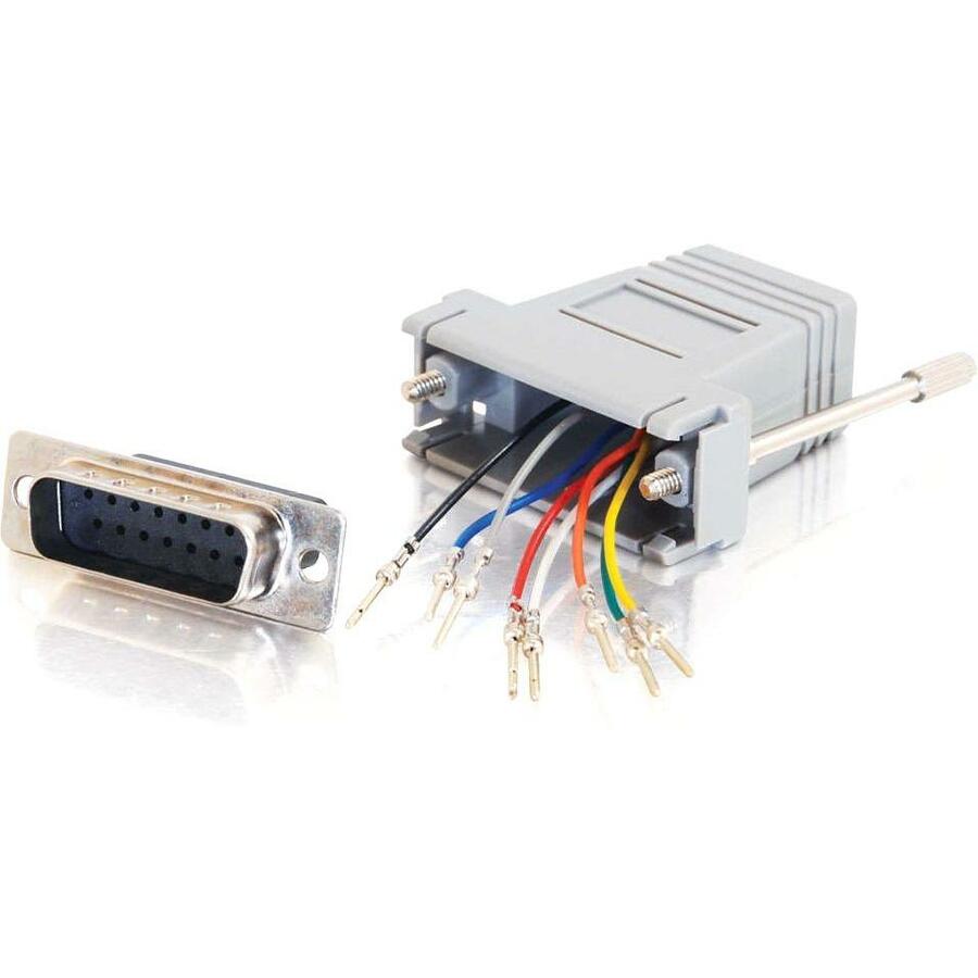 C2G RJ45 to DB15 Male Modular Adapter - 1 x RJ-45 - 1 x 15-pin DB-15 RS-232 Serial Male - Gray - 02926