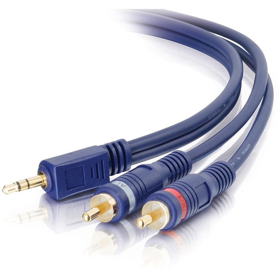 C2G 50ft Velocity One 3.5mm Stereo Male to Two RCA Stereo Male Y-Cable - Mini-phone Male Stereo - RCA Male Stereo - 50ft - Blue - 40617