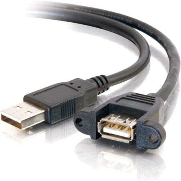C2G 2ft Panel-Mount USB 2.0 A Male to A Female Cable - Type A Male USB - Type A Female USB - 2ft - Black - 28063