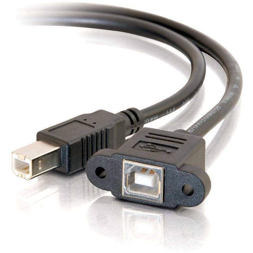 C2G 1ft Panel-Mount USB 2.0 B Female to B Male Cable - Type B Female USB - Type B Male USB - 1ft - Black - 28071