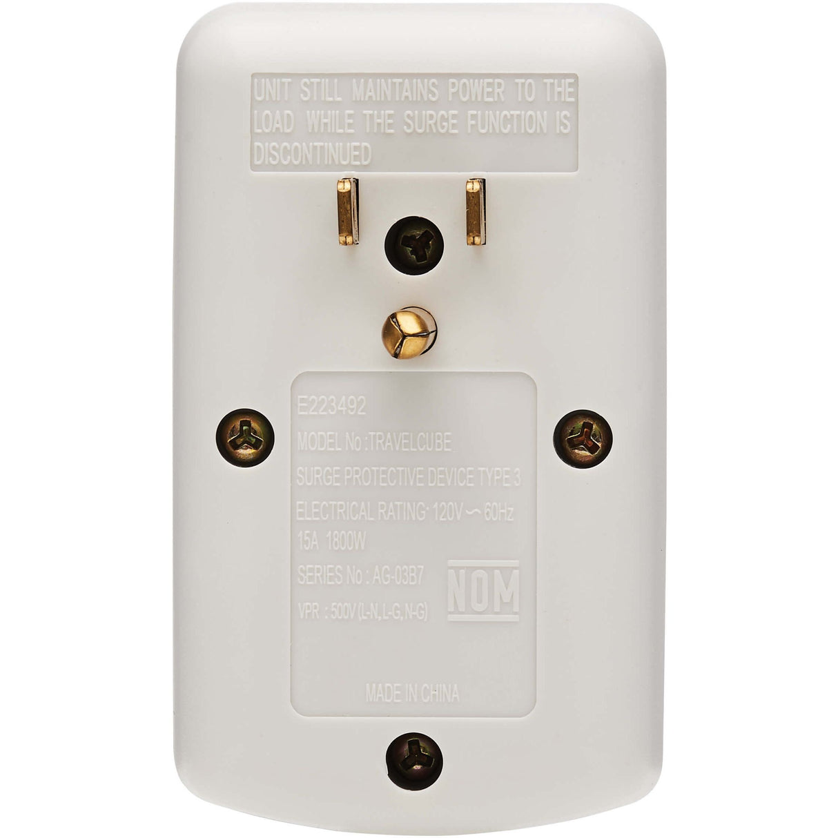 Tripp Lite Notebook Surge Protector Wallmount Direct Plug In 1 Outlet RJ11 - 1 x NEMA 5-15R - 1800 VA - 750 J - 120 V AC Input - 120 V AC Output - TRAVELCUBE