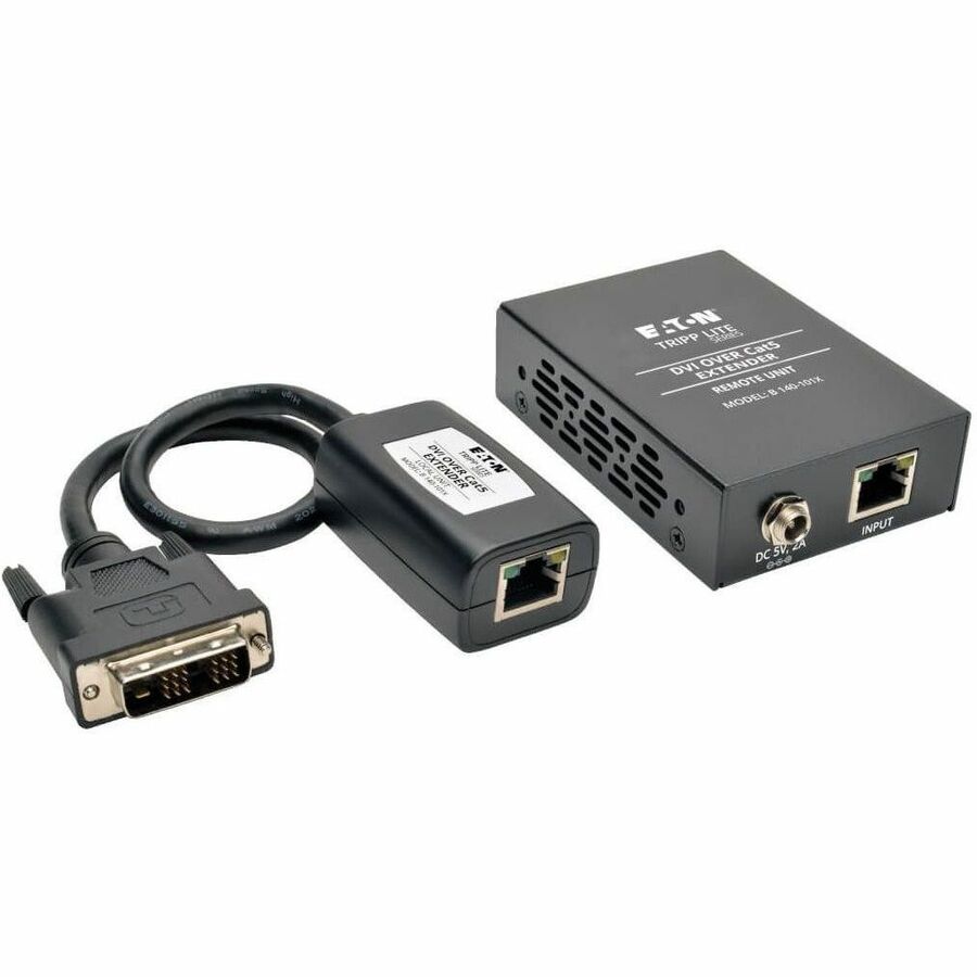 Tripp Lite DVI over Cat5 Cat6 Extender Video Transmitter & Receiver TAA - 1 Input Device - 1 Output Device - 200 ft Range - 2 x Network (RJ-45) - 1 x DVI In - 1 x DVI Out - Full HD - 1920 x 1080 - Twi... - B140-101X