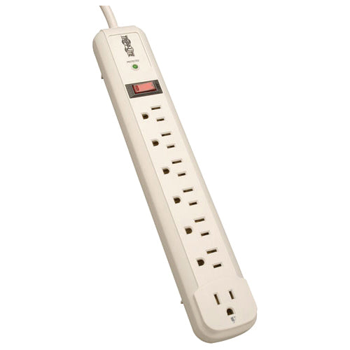 Tripp Lite Surge Protector Power Strip TL P74 R 120V Rt Angle 7 Outlet 4' Cord - 7 x NEMA 5-15R - 1800 VA - 1080 J - 125 V AC Input - TLP74R