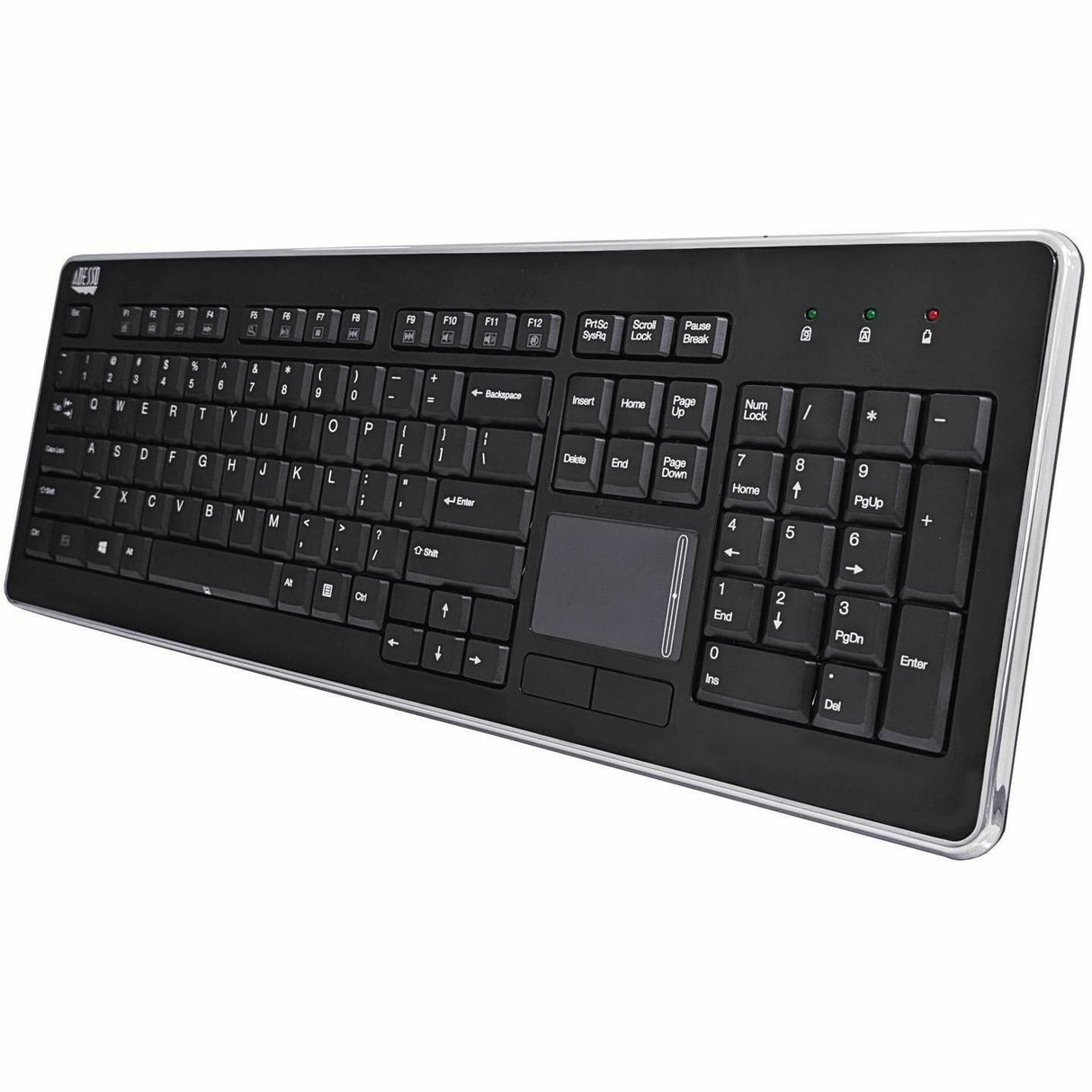 Adesso Wireless Desktop Touchpad Keyboard - Wireless Connectivity - RF - 30 ft - 2.40 GHz - USB Interface - 104 Key On/Off Switch Hot Key(s) - English (US) - QWERTY Layout - TouchPad - Membrane Keyswi... - WKB-4400UB