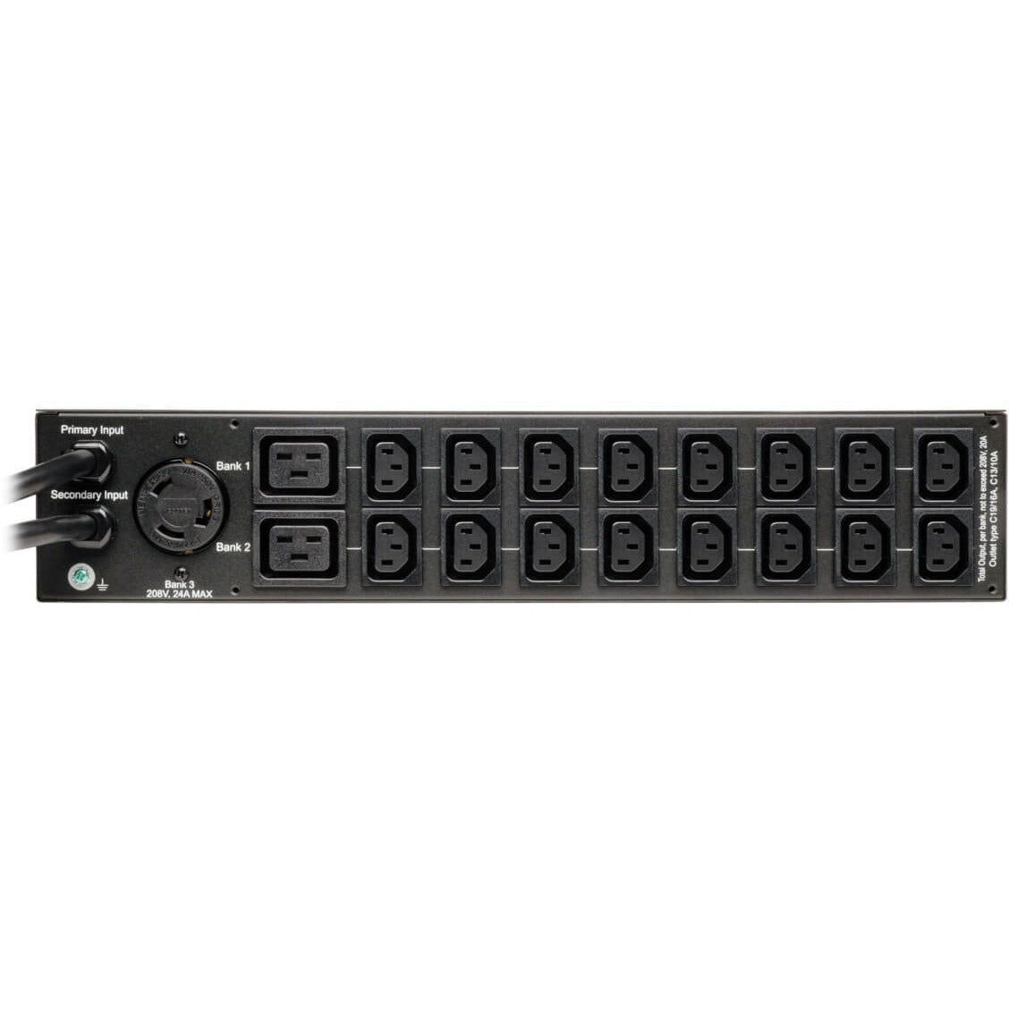 Tripp Lite PDU Metered ATS 208V / 240V 30A 16 C13; 2 C19; 1 L6-30R 2URM - 2UHorizontal Rackmount - PDUMH30HVAT