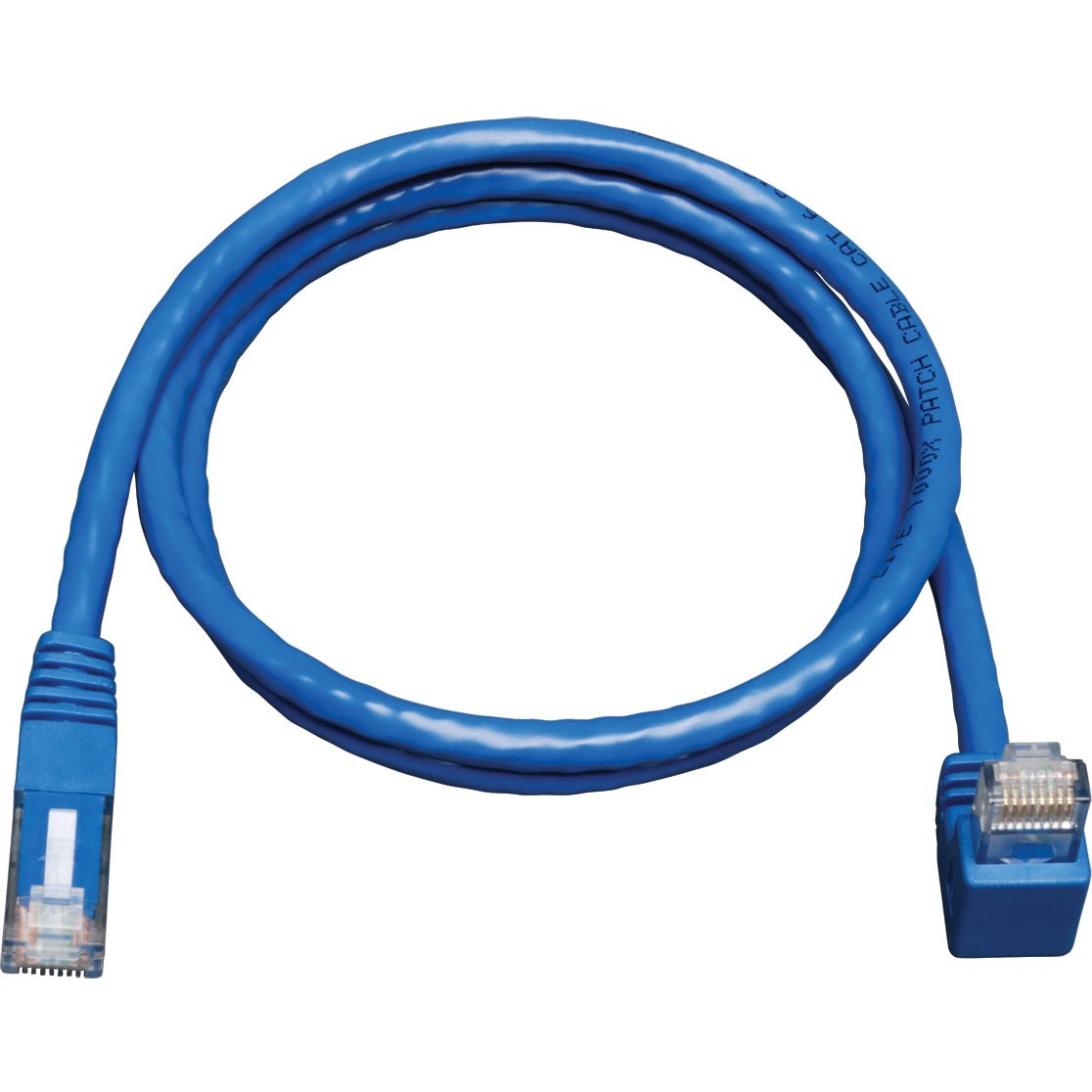 Tripp Lite 10ft Cat6 Gigabit Molded Patch Cable RJ45 Right Angle Down to Straight M/M Blue 10' - Category 6 for Network Device - 10ft - 1 x RJ-45 Male Network - 1 x RJ-45 Male Network - Blue - N204-010-BL-DN