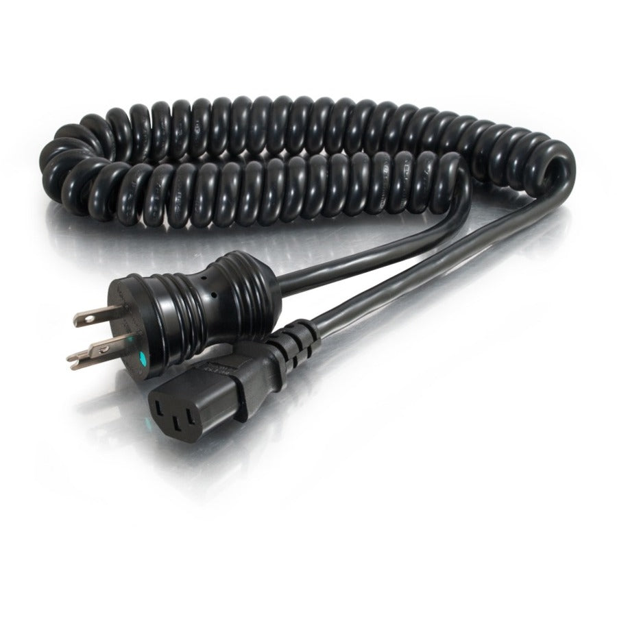 C2G 6ft 18 AWG Coiled Hospital Grade Power Cord (NEMA 5-15P to IEC320C13) - Black - For Computer, Monitor, Printer, Scanner - 125 V AC10 A - Black - 6 ft Cord Length - 48065