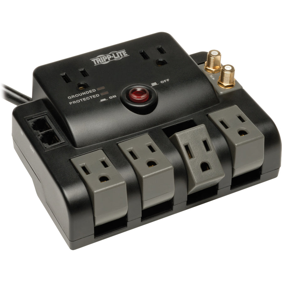 Tripp Lite Surge Protector 120V 6 Outlet Rotating RJ11 Coax 6' Cord - 6 x NEMA 5-15R - 1440 J - 120 V AC Input - TLP606RNET