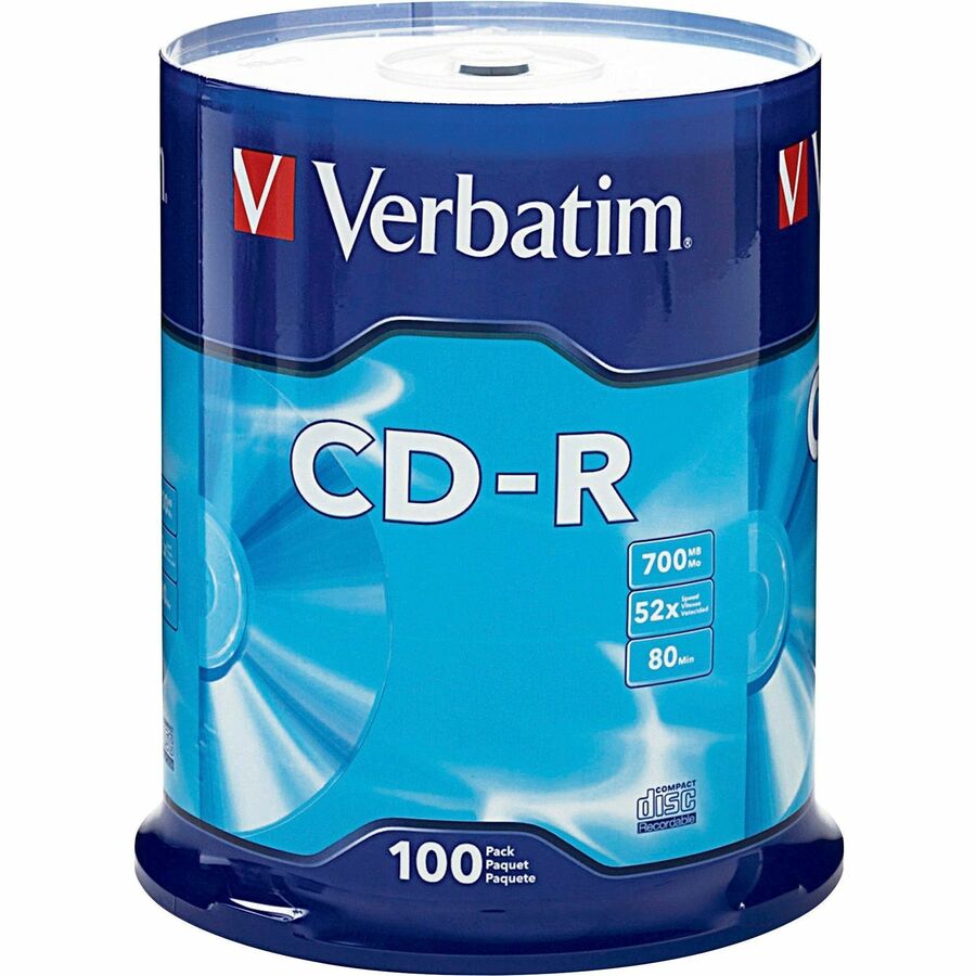 Verbatim CD-R 700MB 52X with Branded Surface - 100pk Spindle - 120mm - 1.33 Hour Maximum Recording Time - 94554