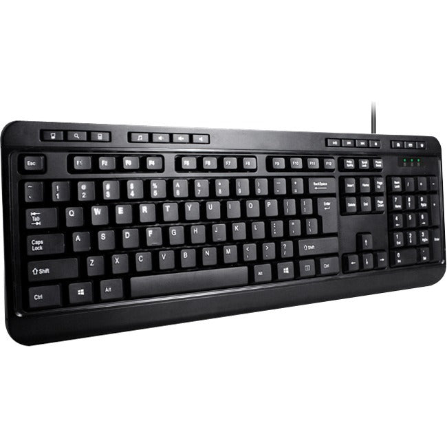 Adesso AKB-132 - Spill-Resistant Multimedia Desktop Keyboard (PS/2) - Cable Connectivity - PS/2 Interface - 104 Key Media Player, Volume Down, Volume Up, Mute, Play/Pause, Previous Track, Next Track, ... - AKB-132PB