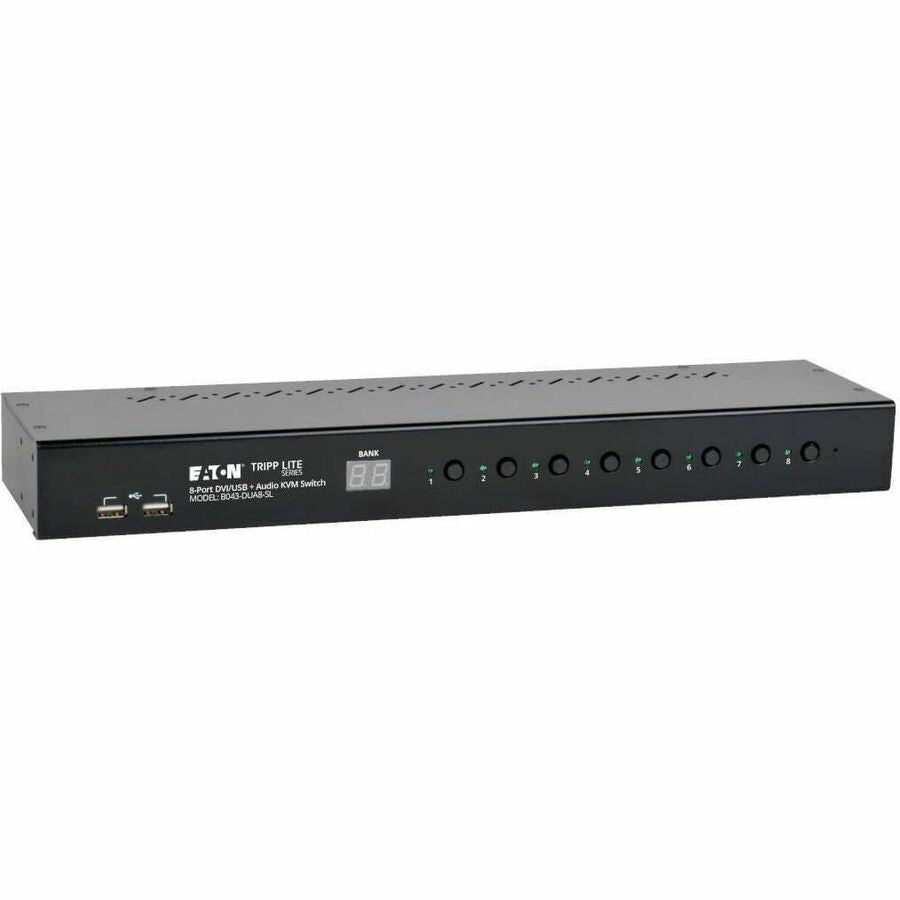 Tripp Lite 8-Port Rackmount DVI/USB KVM Switch w/ Audio & 2-Port USB Hub 1U - 8 Computer(s) - 1 Local User(s) - 2048 x 1536 - 12 x USB - 9 x DVI - Rack-mountable - 1U - B043-DUA8-SL