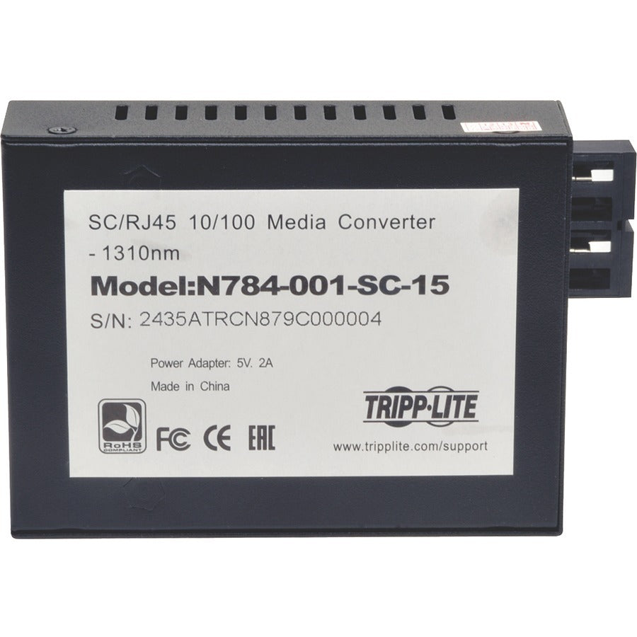 Tripp Lite 10/100 UTP to Singlemode Fiber Media Converter RJ45 / SC 15km 1310nm - 1 x Network (RJ-45) - 10/100Base-TX, 1000Base-FX - Desktop - N784-001-SC-15
