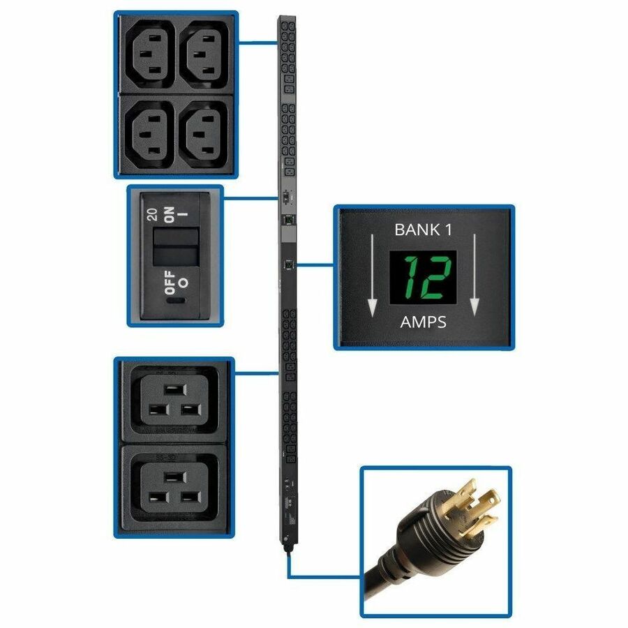 Tripp Lite PDU Metered Vertical 5.8kw 208/240V 8 C19 40 C13 L6-30P 0U TAA - NEMA L6-30P - 8 x IEC 60320 C19, 40 x IEC 60320 C13 - PDUMV30HV2