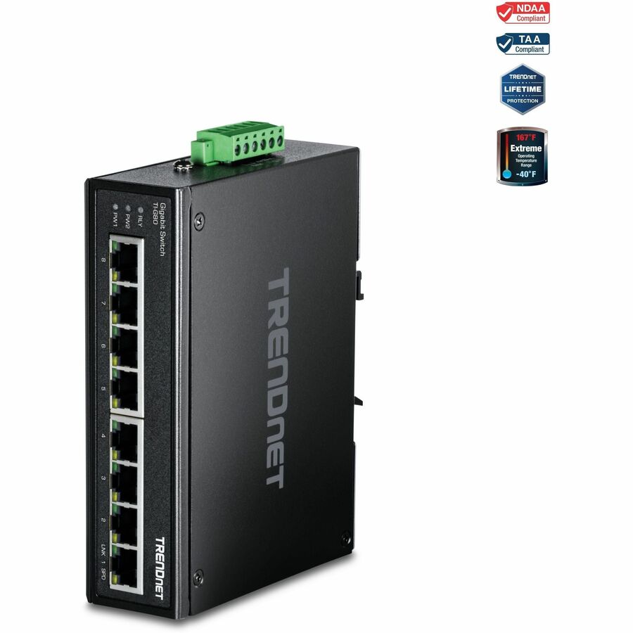 TRENDnet 8-Port Hardened Industrial Gigabit DIN-Rail Switch, 16 Gbps Switching Capacity, IP30 Rated Metal Housing (-40 to 167 ?F), DIN-Rail & Wall Mounts Included, Lifetime Protection, Black, TI-G80 -... - TI-G80 - eCommerce Business Prime