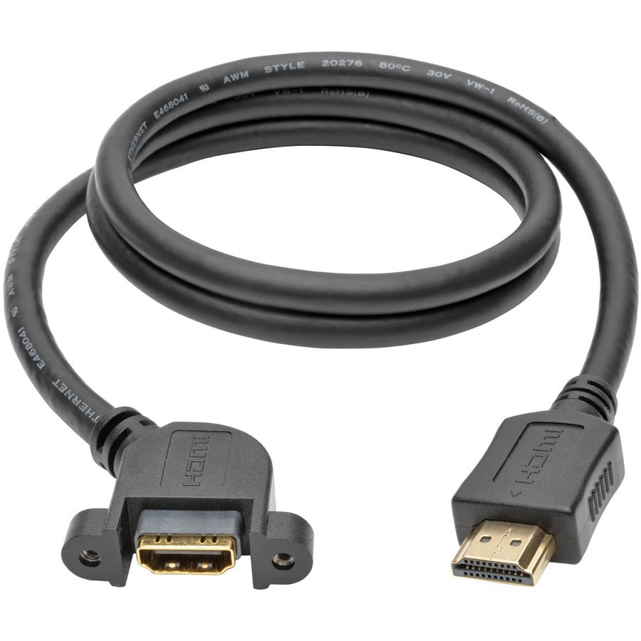 Tripp Lite 3ft High Speed HDMI Cable with Ethernet Digital Video / Audio Panel Mount M/F 3' - HDMI for Chromebook, Patch Panel, Home Theater System, Audio/Video Device, Blu-ray Player, Digital Camera - P569-003-MF-APM