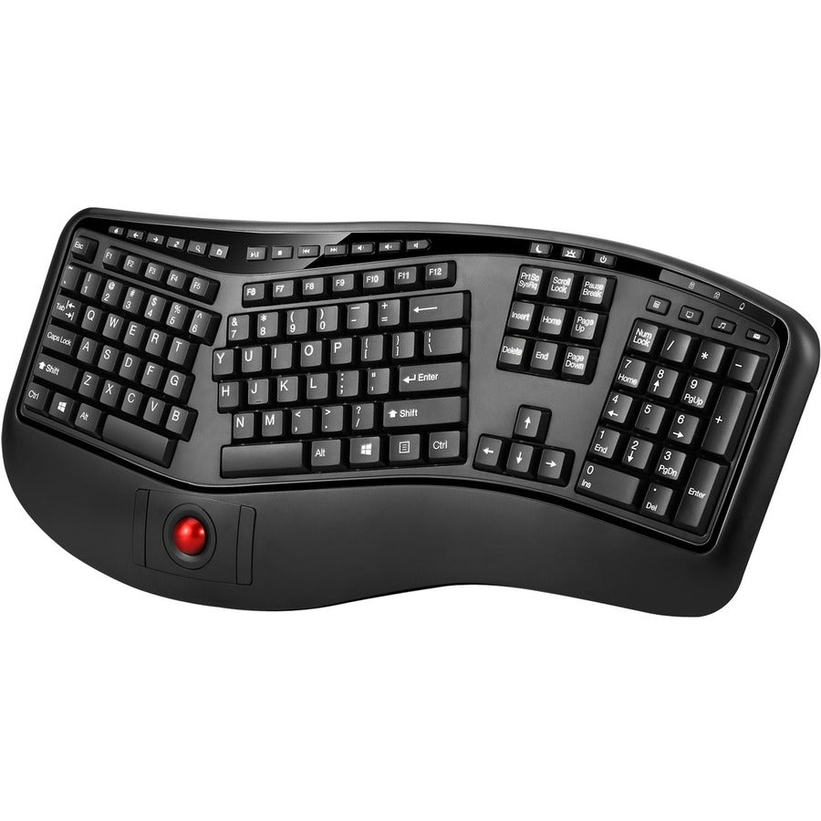 Adesso 2.4 GHz Wireless Ergonomic Trackball Keyboard - Wireless Connectivity - RF - 30 ft - 2.40 GHz - USB Interface - 105 Key Next Track, Previous Track, Refresh, Search, Forward, Wake-up, Play/Pause... - WKB-3500UB
