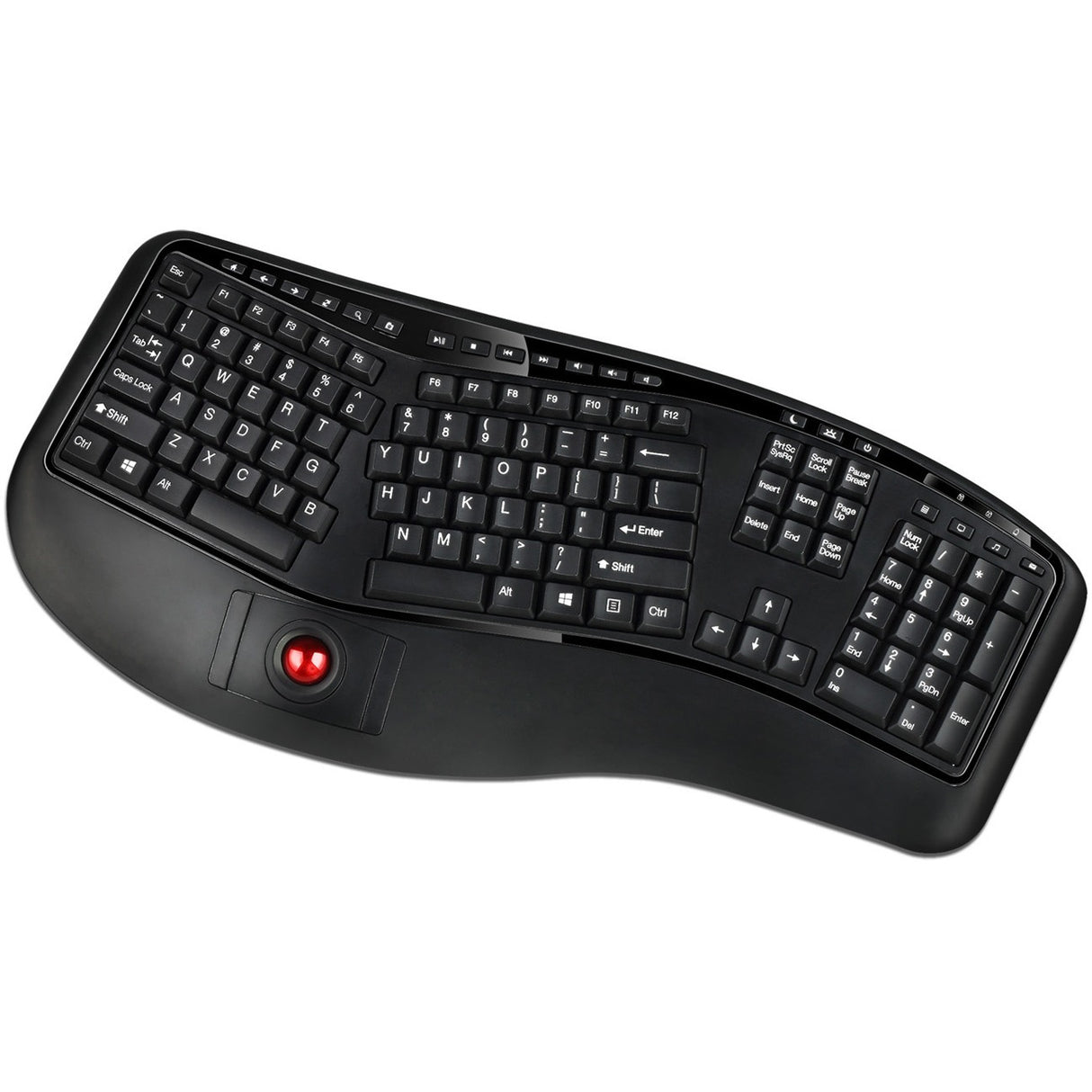 Adesso 2.4 GHz Wireless Ergonomic Trackball Keyboard - Wireless Connectivity - RF - 30 ft - 2.40 GHz - USB Interface - 105 Key Next Track, Previous Track, Refresh, Search, Forward, Wake-up, Play/Pause... - WKB-3500UB