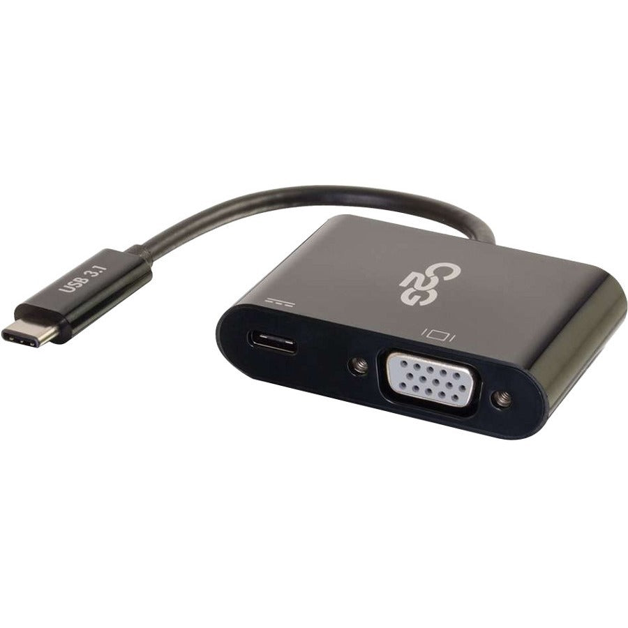C2G USB C to VGA Adapter with Power Delivery - Deliver Video content to a VGA equipped display from a USB-C device while simultaneously charging the device - 29533