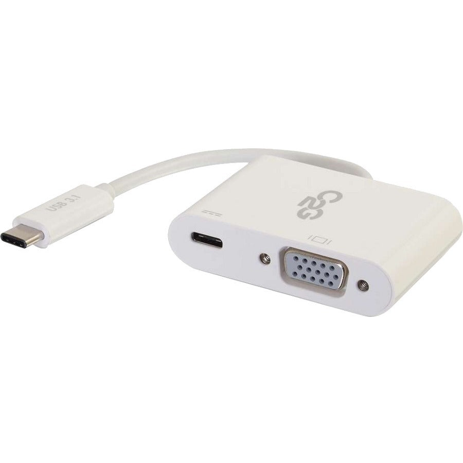 C2G USB C to VGA Video Adapter w/ Power Delivery - USB Type C to VGA White - USB-C To VGA Audio/Video Adapter Converter With Power Delivery Up to 1920x1080 at 60Hz Resolution - 29534