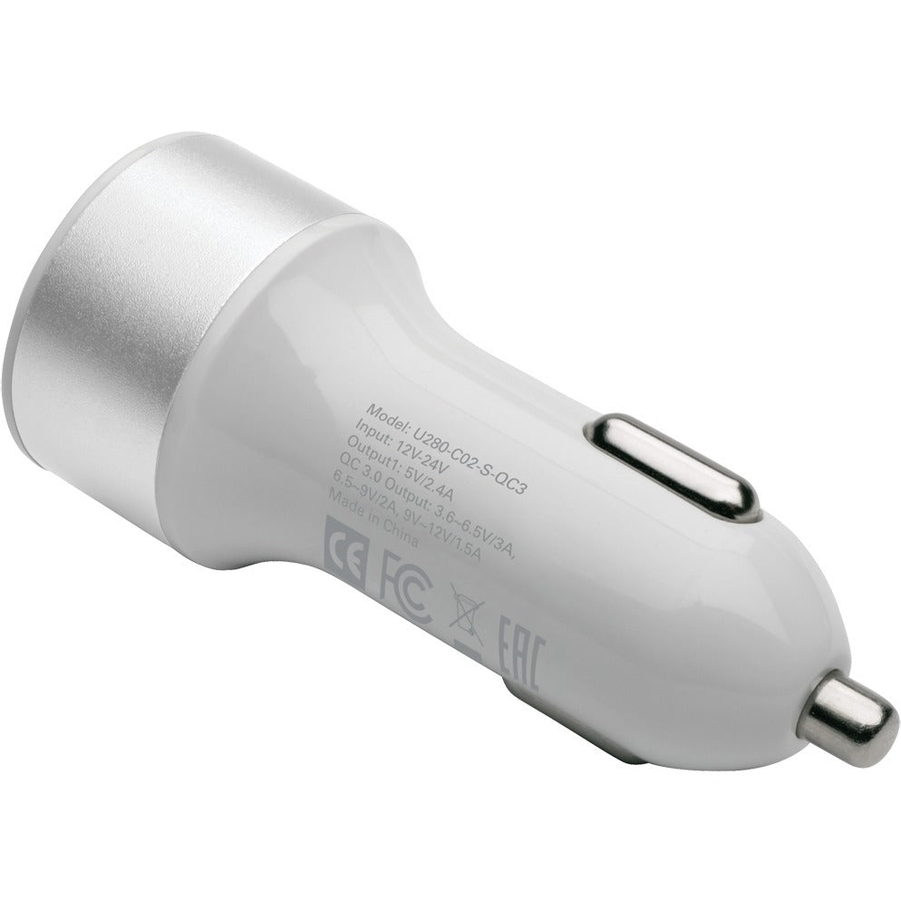 Tripp Lite Dual USB Car Charger w/ Quick Charge 3.0 for Tablets Smartphones - 12 V DC Input Voltage - 5 V DC, 9 V DC, 12 V DC Output Voltage - 3 A Output Current - U280-C02-S-QC3