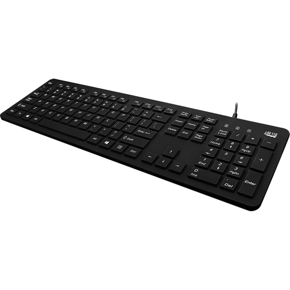 Adesso Antimicrobial Waterproof Desktop Keyboard - Cable Connectivity - USB Interface - 104 Key - English (US) - QWERTY Layout - Computer, MAC - TouchPad - PC, Windows, Mac OS - Membrane Keyswitch - Black