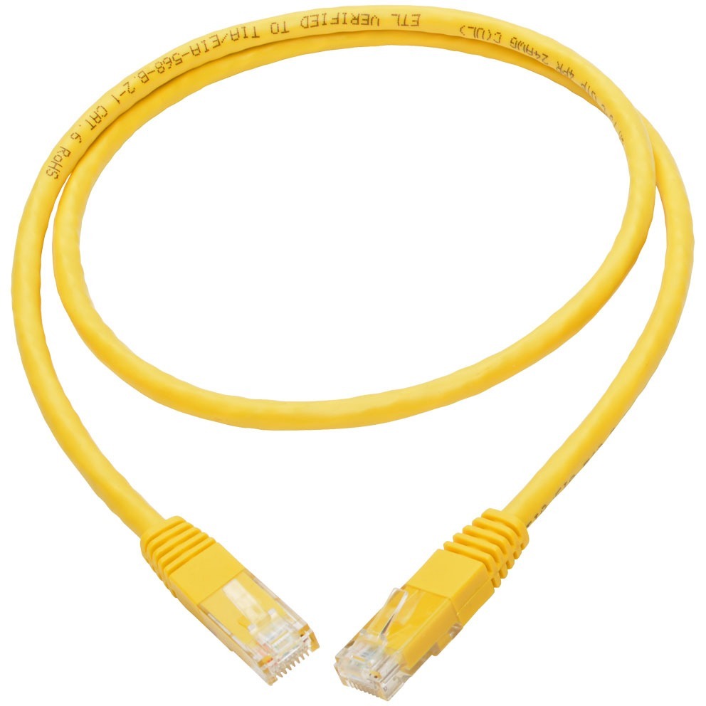 Tripp Lite 3ft Cat6 Gigabit Molded Patch Cable RJ45 M/M 550MHz 24AWG Yellow - Category 6 for Network Device, Router, Modem, Blu-ray Player, Printer, Computer - 128 MB/s - Patch Cable - 3 ft - 1 x RJ-4... - N200-003-YW