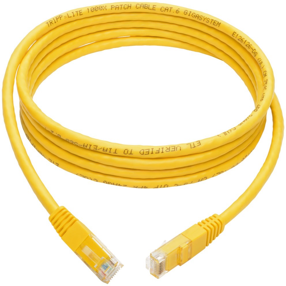 Tripp Lite 7ft Cat6 Gigabit Molded Patch Cable RJ45 M/M 550MHz 24AWG Yellow - Category 6 for Network Device, Router, Modem, Blu-ray Player, Printer, Computer - 128 MB/s - Patch Cable - 7 ft - 1 x RJ-4... - N200-007-YW
