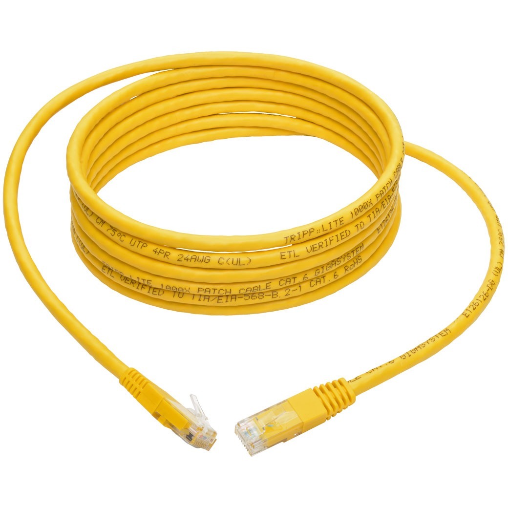 Tripp Lite 10ft Cat6 Gigabit Molded Patch Cable RJ45 MM 550MHz 24AWG Yellow - Category 6 for Network Device, Router, Modem, Blu-ray Player, Printer, Computer - 128 MB/s - Patch Cable - 10 ft - 1 x RJ-... - N200-010-YW