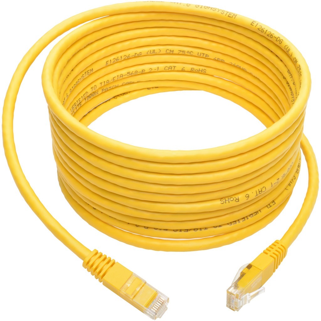 Tripp Lite 15ft Cat6 Gigabit Molded Patch Cable RJ45 MM 550MHz 24AWG Yellow - Category 6 for Network Device, Router, Modem, Blu-ray Player, Printer, Computer - 128 MB/s - Patch Cable - 15 ft - 1 x RJ-... - N200-015-YW