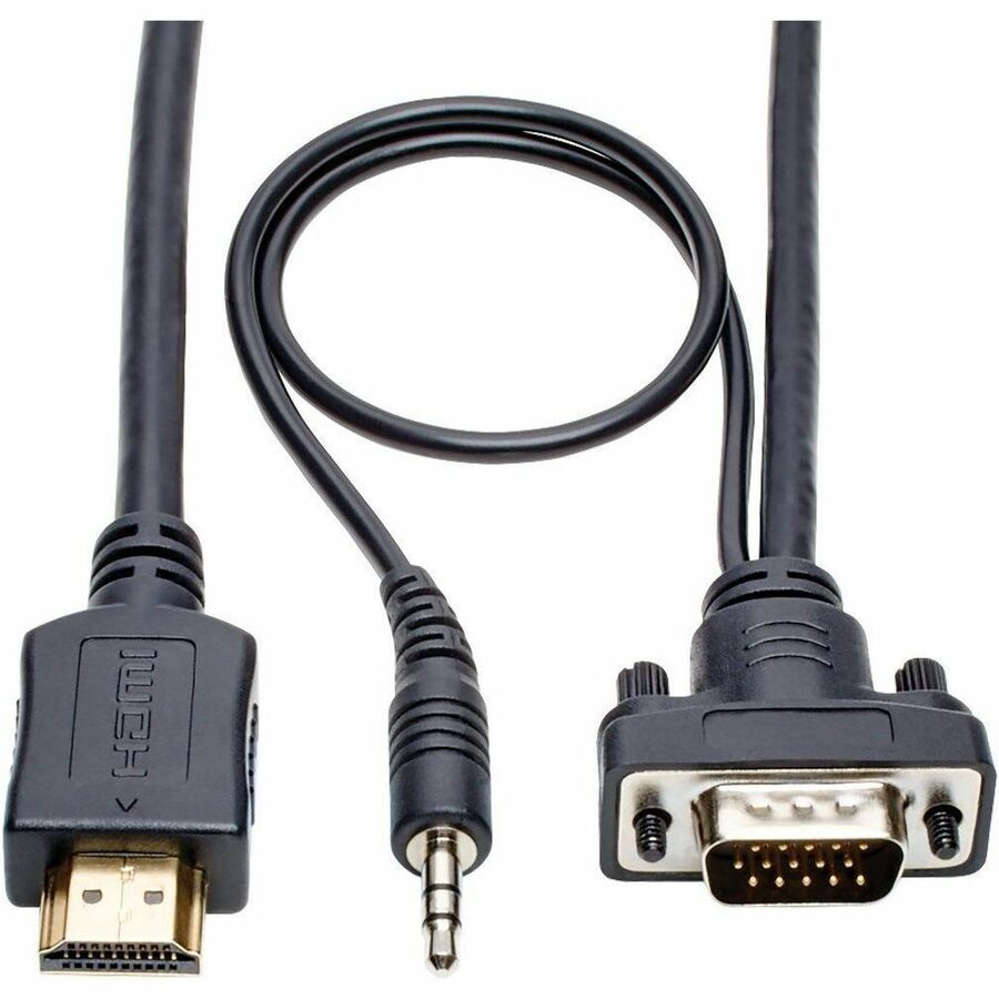 Tripp Lite HDMI to VGA Adapter Converter Cable Active + 3.5mm M/M 1080p 3ft 3' - HDMI/Mini-phone/VGA for Monitor, Projector, TV, Speaker, Blu-ray Player, PC, Audio/Video Device - 3 ft - 1 x HD-15 Male... - P566-003-VGA-A