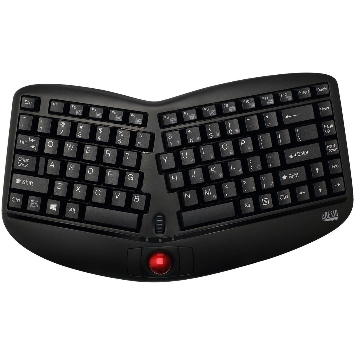 Adesso Tru-Form Media 3150 - 2.4 GHz Wireless Ergo Trackball Keyboard - Wireless Connectivity - RF - 30 ft - 2.40 GHz - USB 2.0 Interface - 87 Key On/Off Switch, Connect, Play/Pause, Stop, Previous Tr... - WKB-3150UB