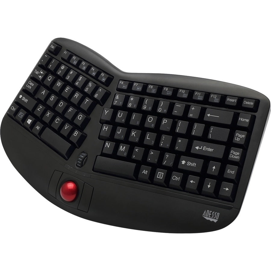 Adesso Tru-Form Media 3150 - 2.4 GHz Wireless Ergo Trackball Keyboard - Wireless Connectivity - RF - 30 ft - 2.40 GHz - USB 2.0 Interface - 87 Key On/Off Switch, Connect, Play/Pause, Stop, Previous Tr... - WKB-3150UB