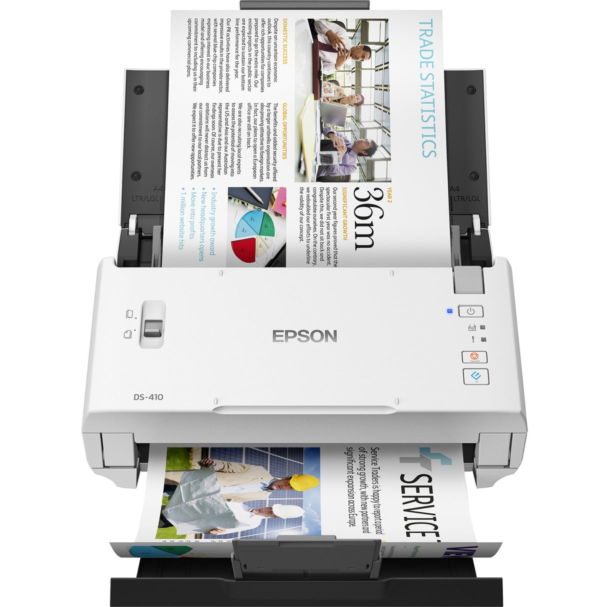 Epson DS-410 Sheetfed Scanner - 600 dpi Optical - 48-bit Color - 16-bit Grayscale - 26 ppm (Mono) - 26 ppm (Color) - Duplex Scanning - USB - B11B249201