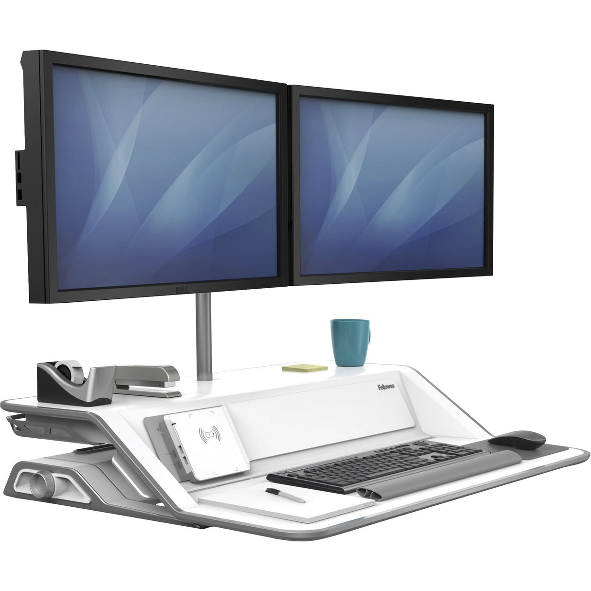 Fellowes Lotus™ DX Sit-Stand Workstation - White - 35 lb Load Capacity - 5.5" Height x 32.8" Width x 24.3" Depth - White - 8080201