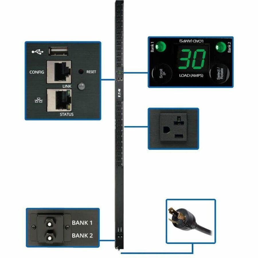 Tripp Lite PDU Single-Phase Monitored 120V 24 5-15/20R LX Platform 0URM TAA - Monitored - 24 x NEMA 5-15/20R - 120 V AC - Network (RJ-45) - 0U - Vertical - Rack Mount - TAA Compliant - PDUMNV30LX