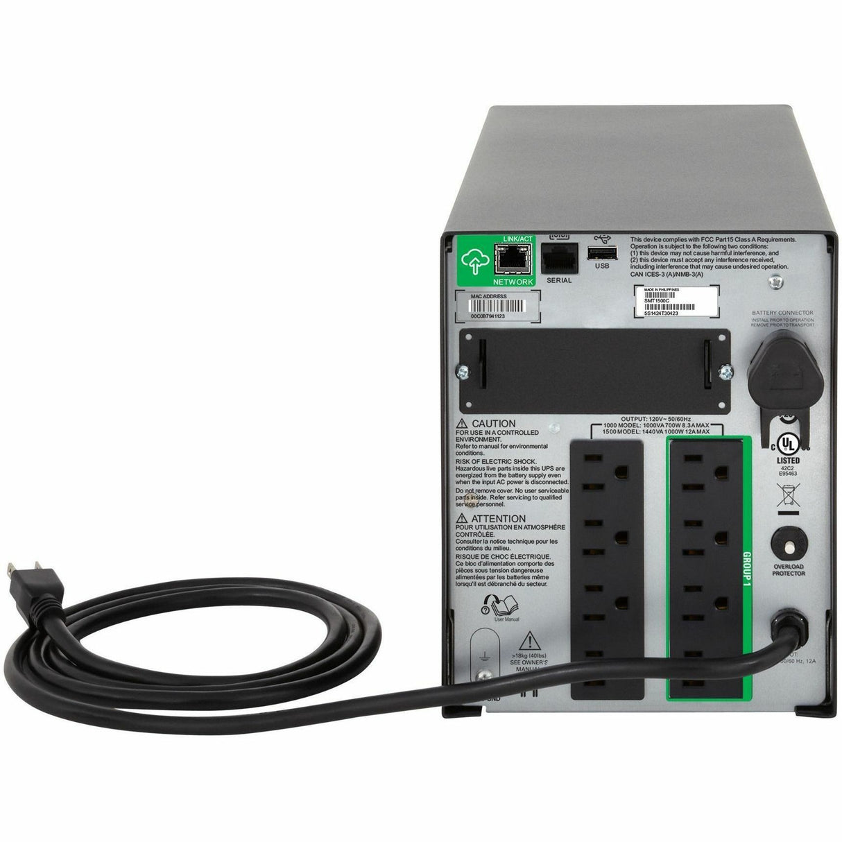 APC by Schneider Electric Smart-UPS 1000VA LCD 120V with SmartConnect - Tower - 3 Hour Recharge - 120 V AC Input - 120 V AC, 110 V AC, 127 V AC Output - 8 x NEMA 5-15R - SMT1000C