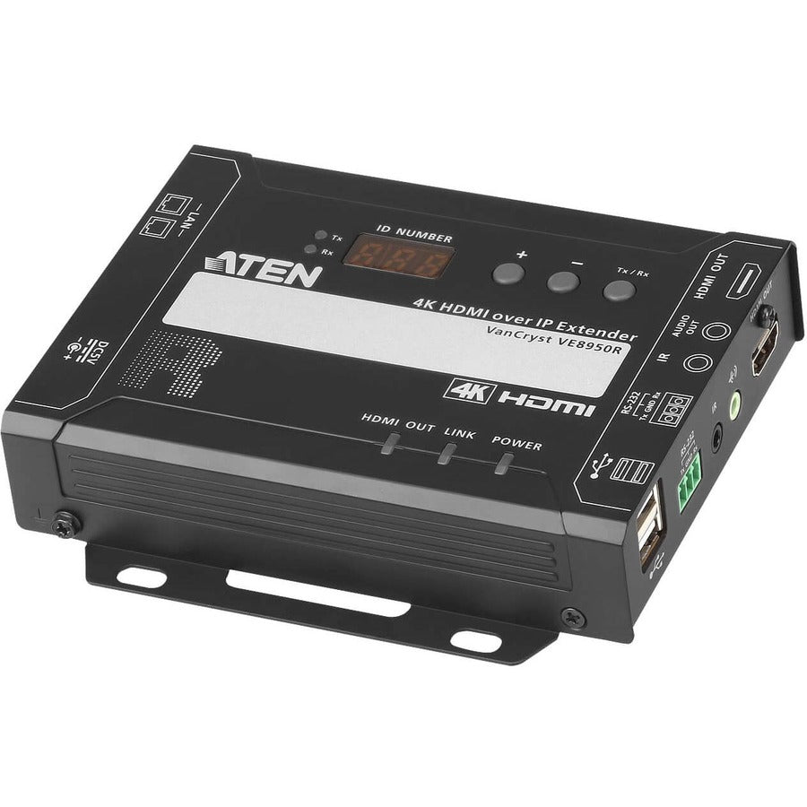 ATEN VE8950R 4K HDMI over IP Receiver-TAA Compliant - 1 Remote User(s) - 4K - 4096 x 2160 Maximum Video Resolution - 2 x Network (RJ-45) - 2 x USB - 1 x HDMI - 5 V DC Input Voltage - For PC - VE8950R