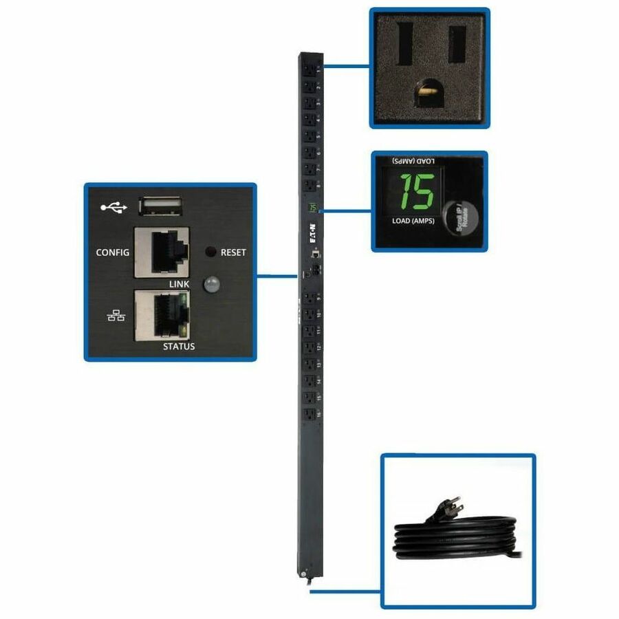 Tripp Lite PDU Switched 1.4kW 16 5-15R 120V 15A LX Platform Interface 0URM - Switched - NEMA 5-15P - 16 x NEMA 5-15R - 120 V AC - 0U - Vertical - Rack Mount - TAA Compliant - PDUMV15NETLX