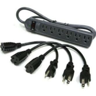 C2G 6-Outlet Surge Suppressor with (3) 1ft Outlet Saver Power Extension Cords - Receptacles: 6 x NEMA 5-15R - 270J - 39995