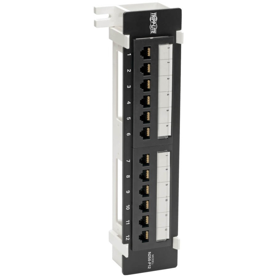 Tripp Lite Cat6 Wall-Mount PoE Patch Panel 12-Port 110/Krone 568A/B RJ45 - 12 Port(s) - 12 x RJ-45 - Black - Wall Mountable - TAA Compliant - N250-P12