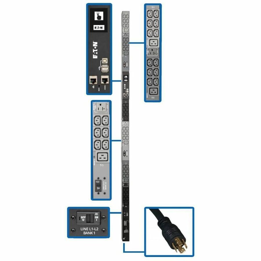 Tripp Lite 3-Phase PDU Monitored 8.6kW 208/120V 36 C13; 6 C19; 5-15/20R TAA - Monitored - NEMA L21-30P - 6 x IEC 60320 C19, 36 x IEC 60320 C13, 3 x NEMA 5-15/20R - 230 V AC - Network (RJ-45) - 0U - Ve... - PDU3EVN6L2130
